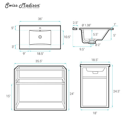 Pierre 36 Single, Metal Frame, Open Shelf, Bathroom Vanity