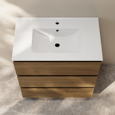 Liberte 30" Freestanding Bathroom Vanity in Brown Oak with Sink Top