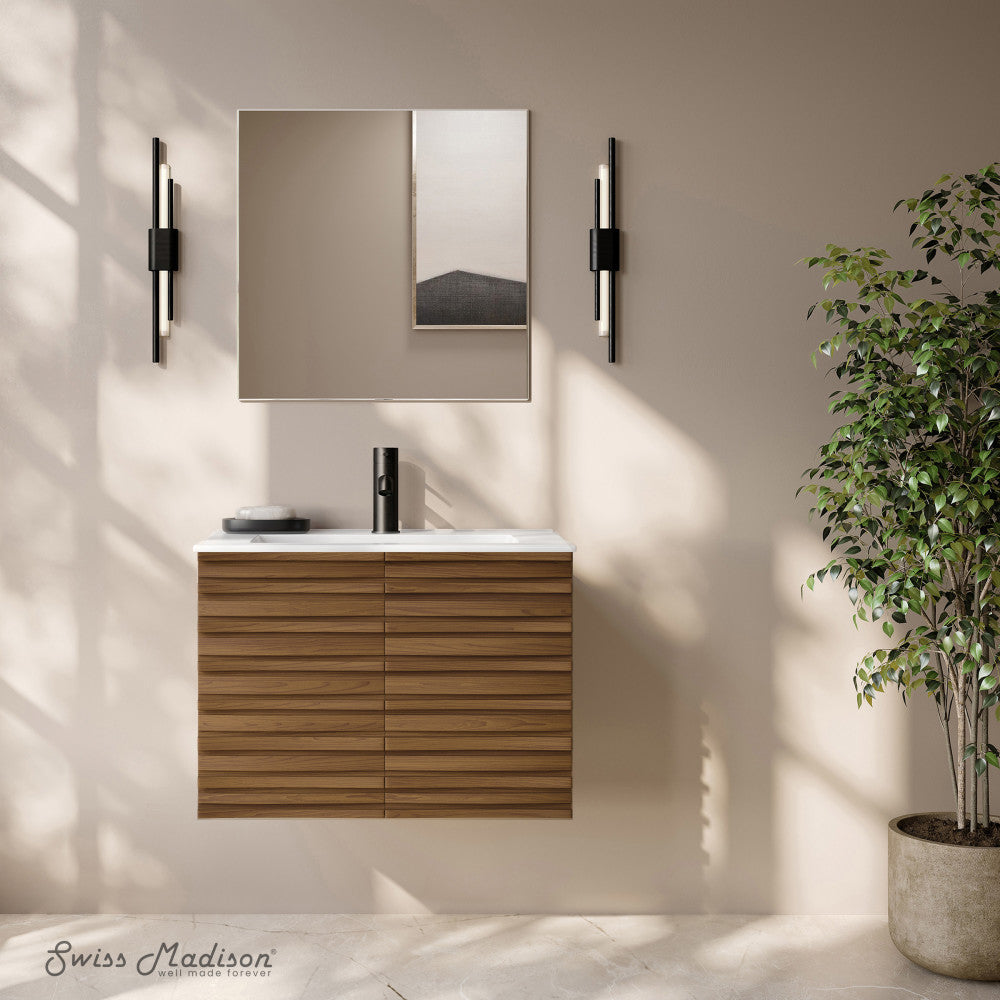 Cascade 30" Wall-Mounted Bathroom Vanity in Brown Oak with Sink Top
