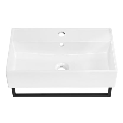 Claire 22" Wall-Mount Bathroom Sink with Black Towel Bar