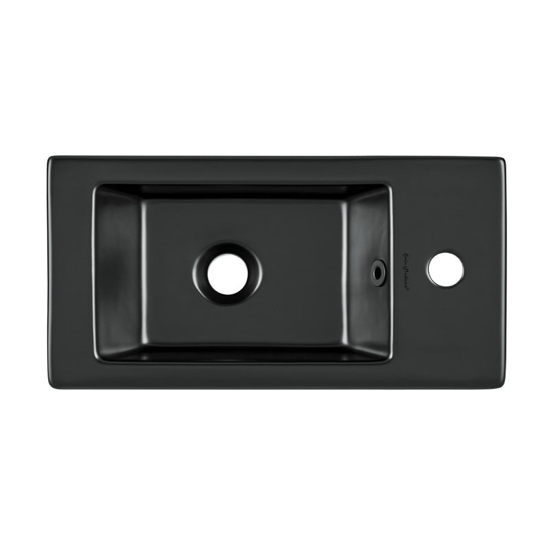 Voltaire 19.5 x 10 Rectangular Ceramic Wall Hung Sink with Right Side Faucet Mount, Matte Black