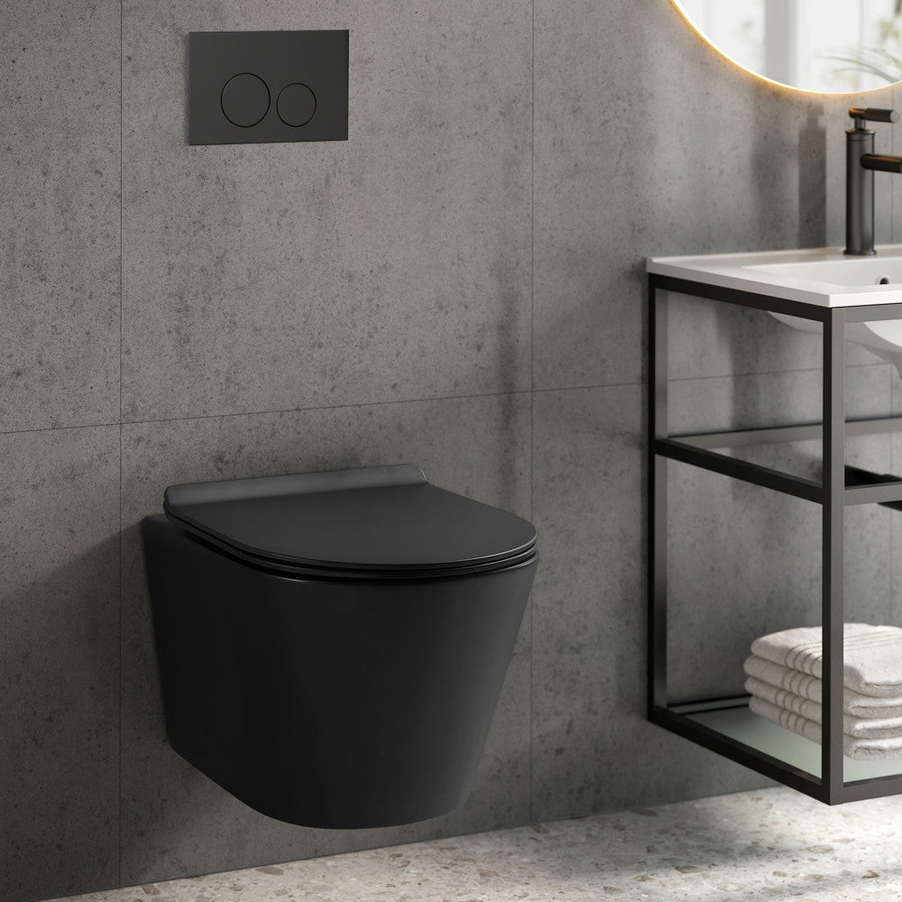 Calice Wall-Hung Toilet Bundle 0.8/1.6 GPF Dual Flush in Matte Black with Black Flush Plate