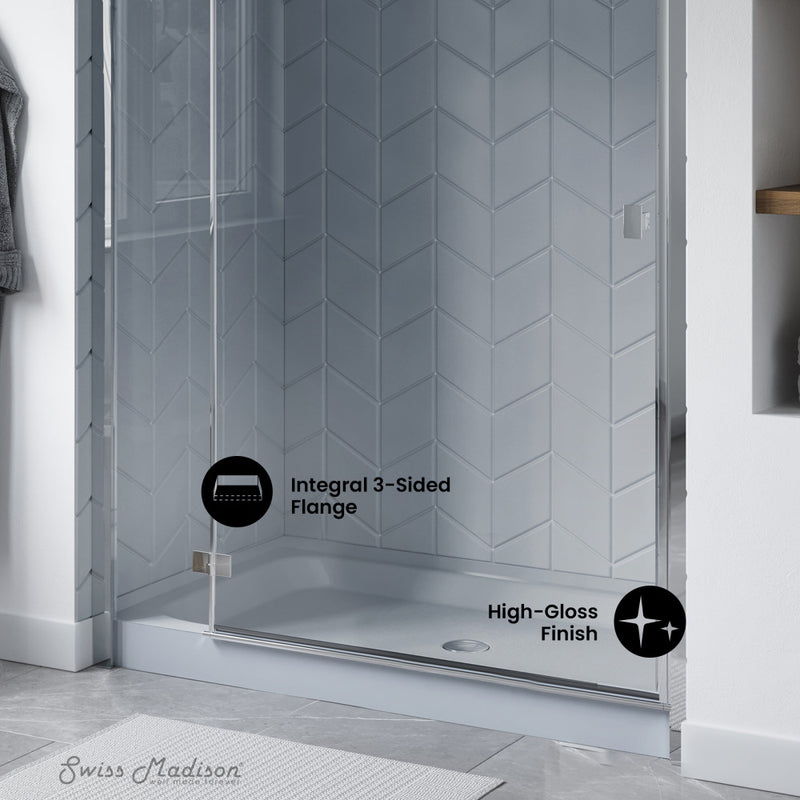 Voltaire 60" x 36" Single-Threshold, Center Drain, Shower Base in Gray