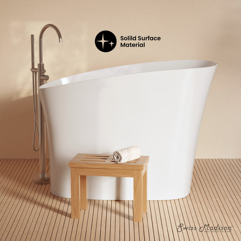 Cascade II 48" Single Slipper Japanese Soaking Freestanding Bathtub in Matte White, Stool Included