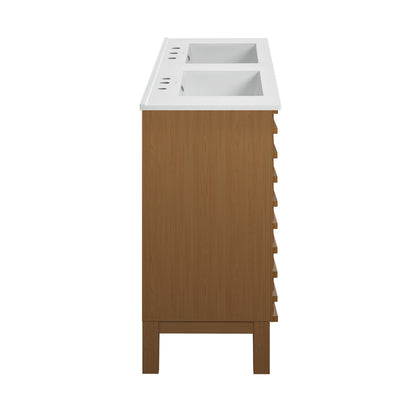Cascade 48 in. Brown Oak, Double Basin Bathroom Vanity With White, 3-Hole Centerset Ceramic Sink Top