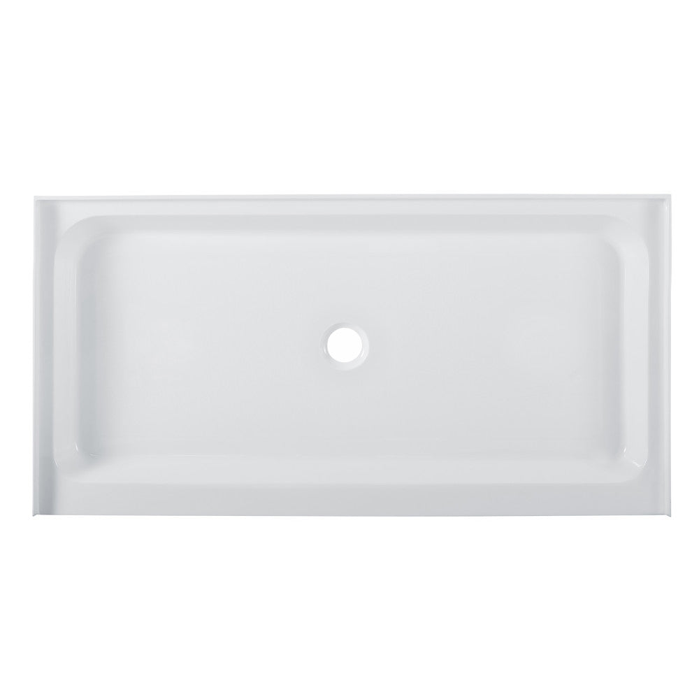 Voltaire 60" x 30" Acrylic White, Single-Threshold, Center Drain, Shower Base