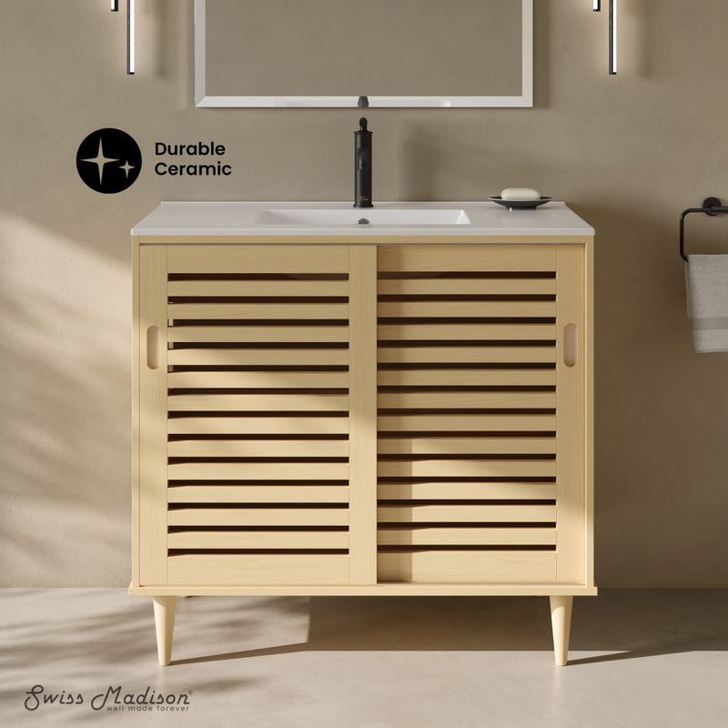 Delice 36" Freestanding Bathroom Vanity in Natural Oak with Sink Top