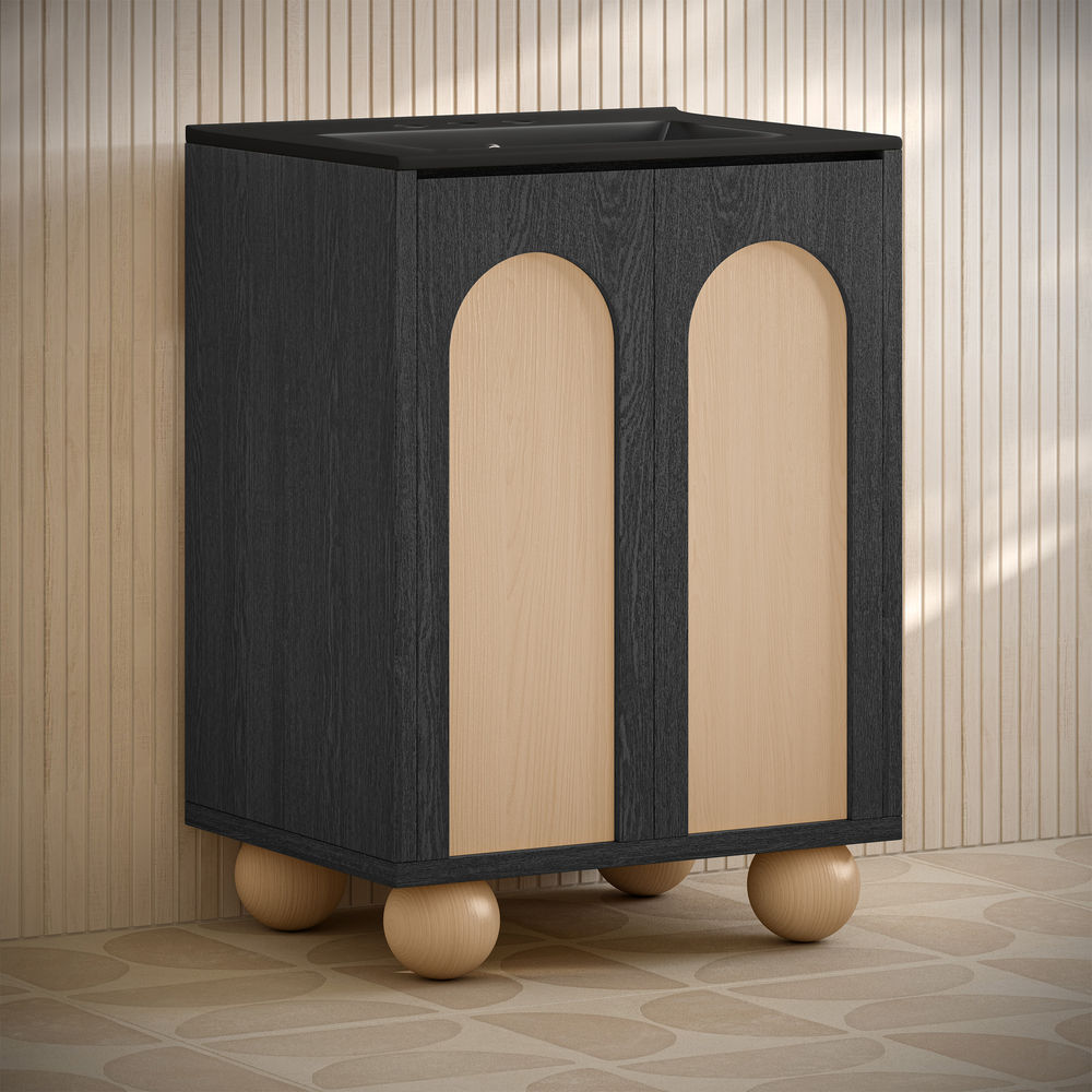 Porte 24" Freestanding Bathroom Vanity in Black Oak with Black 3-Hole Centerset Sink Top
