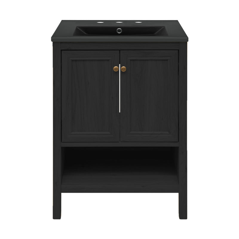 Château 24" Freestanding Bathroom Vanity in Black Oak with Black 3-Hole Widespread Sink Top