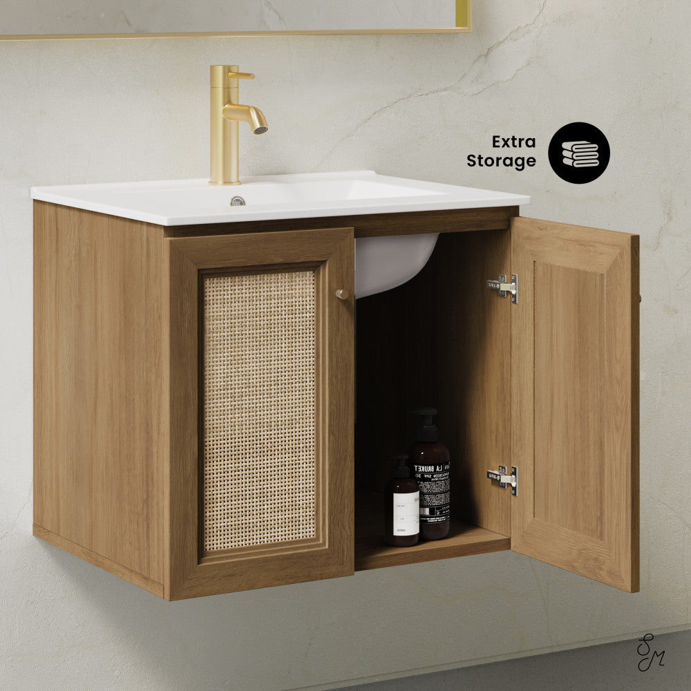 Classe 24" Wall-Mounted Bathroom Vanity in Brown Oak with Single Faucet Hole Vanity Top