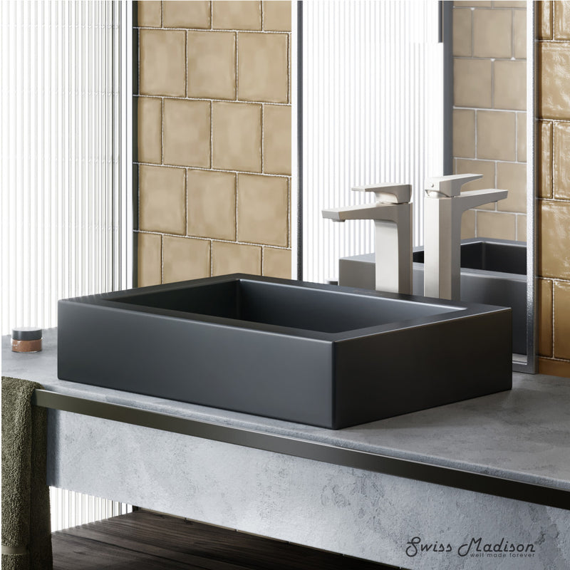 Voltaire Ceramic Rectangle Vessel Sink, Matte Black