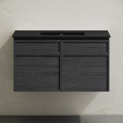 St. Tropez 36" Wall-Mounted Bathroom Vanity in Black Oak with Black Sink Top