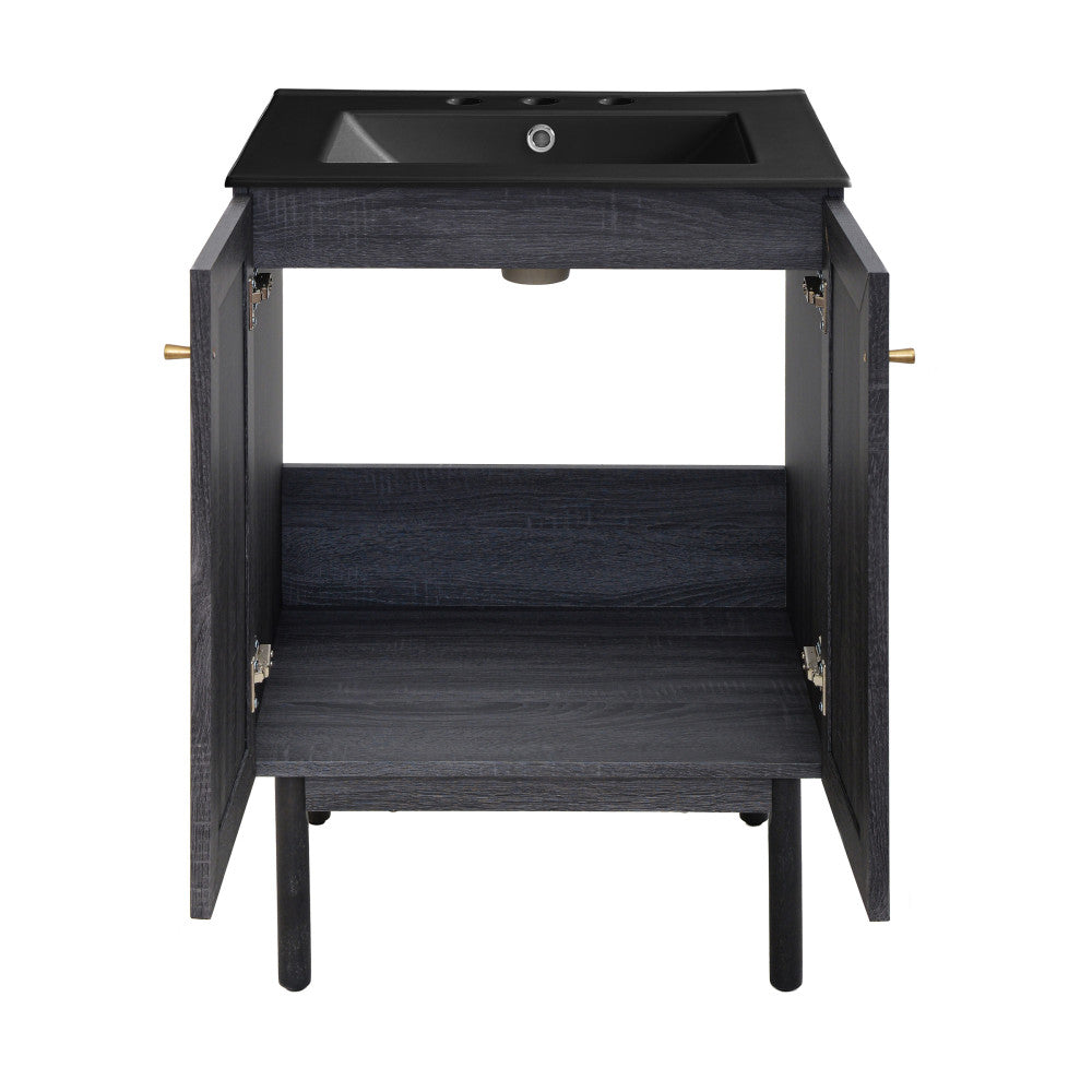 Classe 24" Freestanding Bathroom Vanity in Black Oak with Black 3-Hole Centerset Sink Top