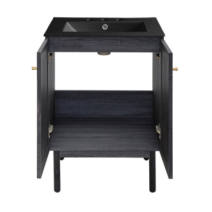 Classe 24" Freestanding Bathroom Vanity in Black Oak with Black 3-Hole Centerset Sink Top