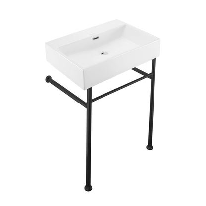 Claire 24" Rectangle Zero Hole Console Sink with Matte Black Legs