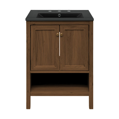 Chateau 24" Freestanding Bathroom Vanity in Brown Oak with Black 3-Hole Widespread Sink Top