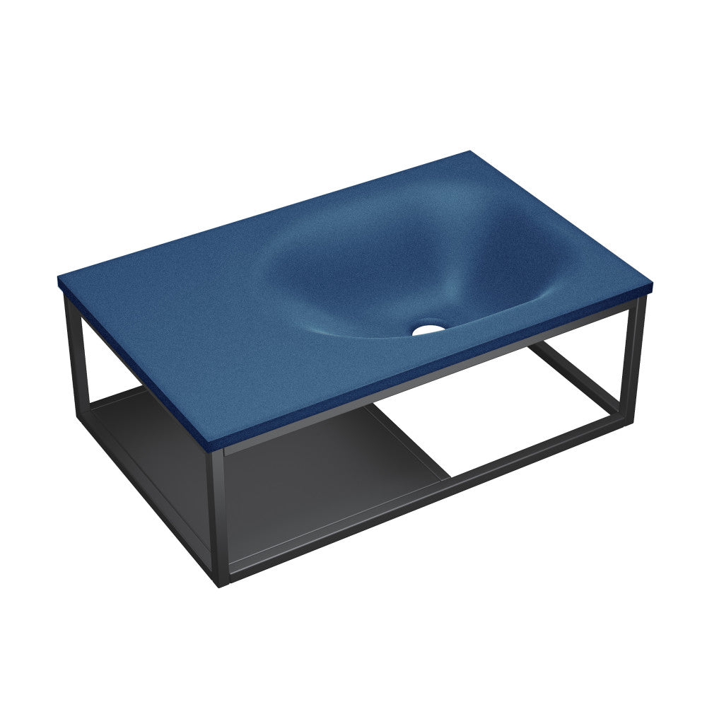 Lisse 24" Rectangle Concrete Wall-Mount Bathroom Sink in Royal Blue with Matte Black Frame