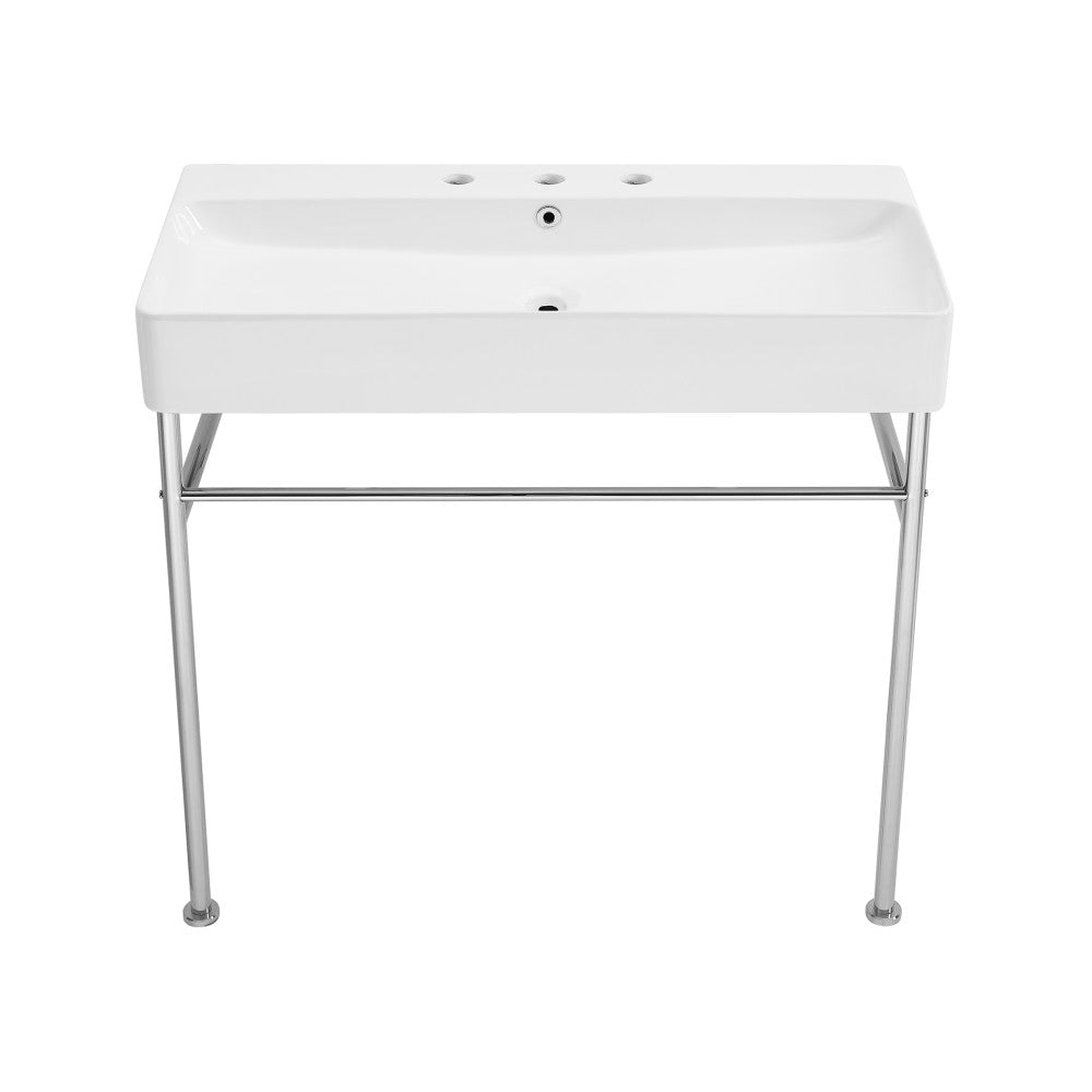 Carre 36" Console Sink White Basin Chrome Legs with 8" Widespread Holes