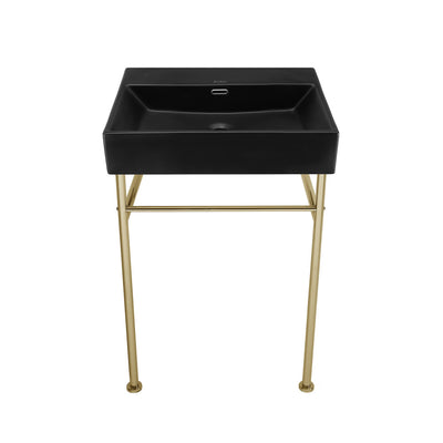 Claire 24" Rectangle Matte Black Zero Hole Console Sink with Glossy Gold Legs