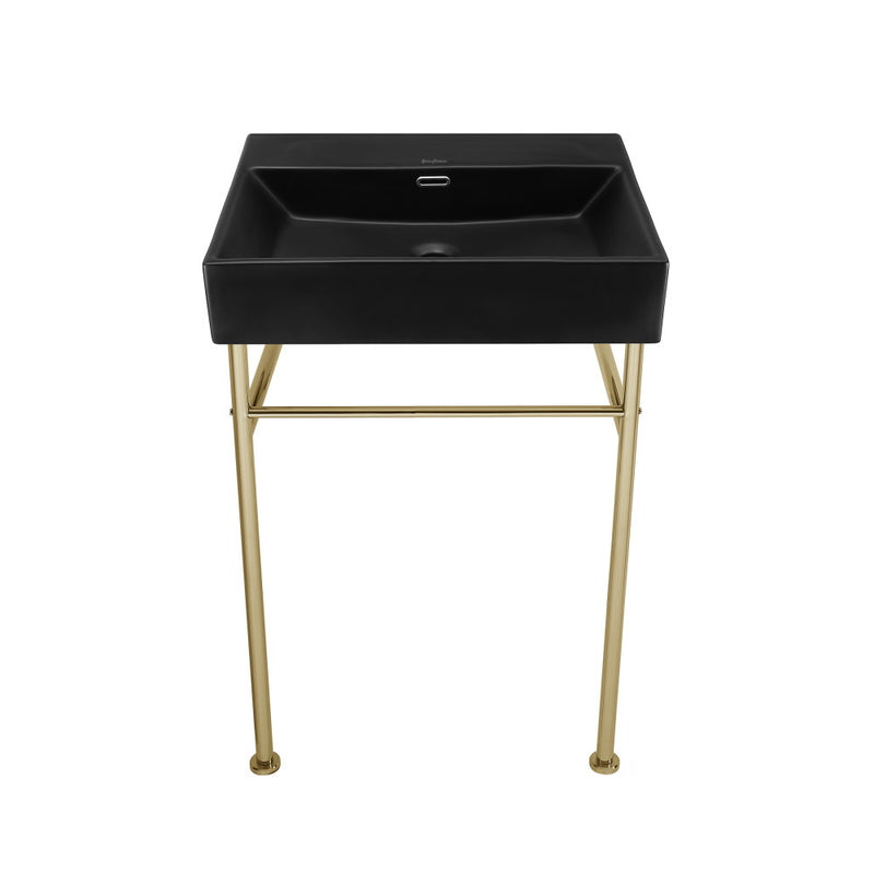 Claire 24" Rectangle Matte Black Zero Hole Console Sink with Glossy Gold Legs