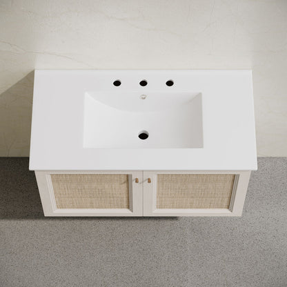 Classe 36" Wall-Mounted Bathroom Vanity in White Oak with Widespread Faucet Holes Vanity Top
