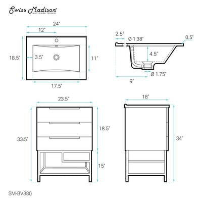 Carre 24" Bathroom Vanity in Oak