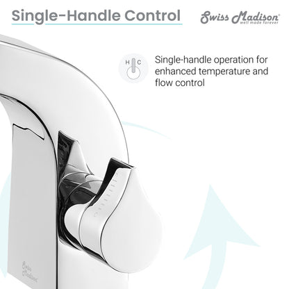 Single-handle bathroom faucet in chrome with sleek curved lever control.