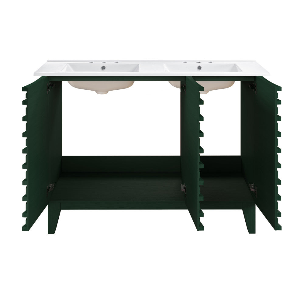 Cascade 48" Freestanding Bathroom Vanity in Green Oak with 3-Hole Centerset Double Basin Sink Top