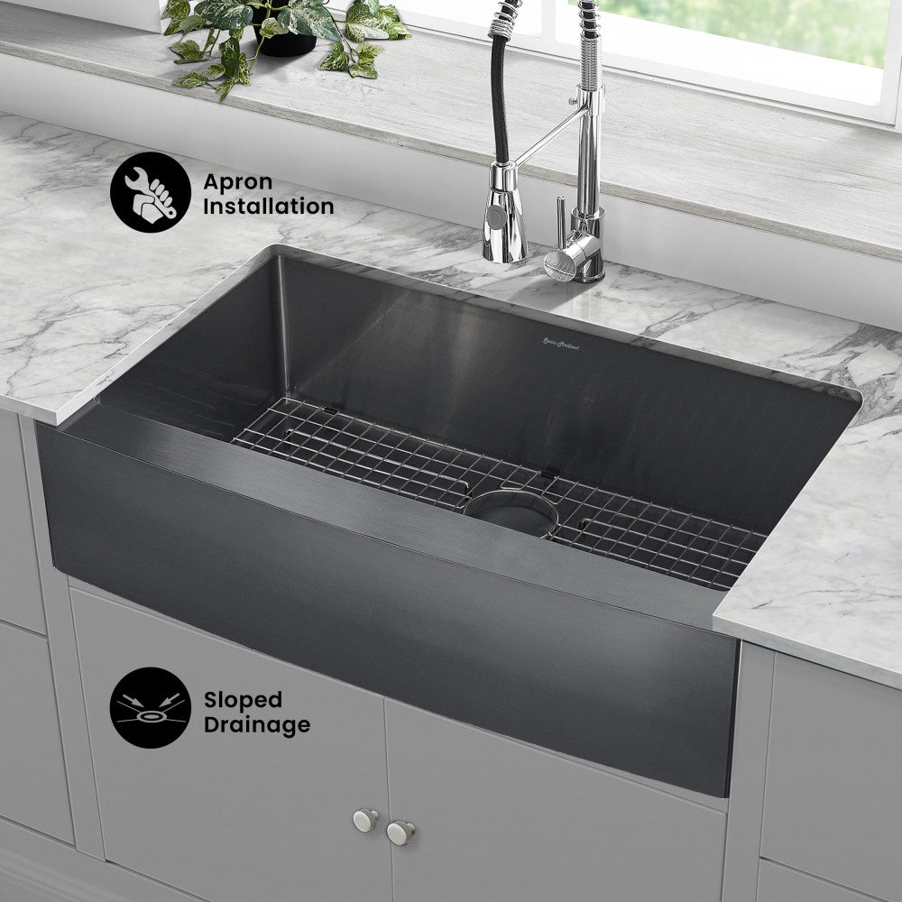 Rivage 36 x 21 Stainless Steel, Single Basin, Farmhouse Kitchen Sink with Apron in Black