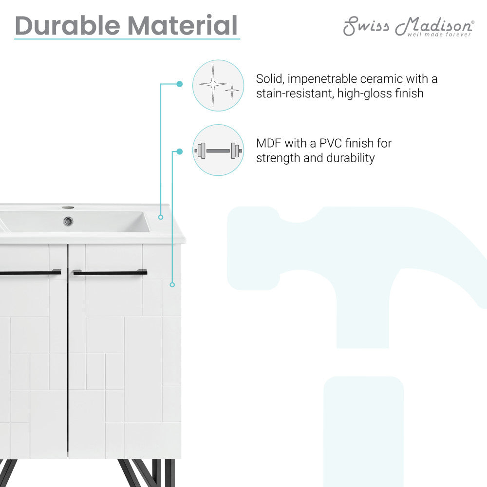 24-inch freestanding bathroom vanity in Mondrian White with single sink and soft-close doors.