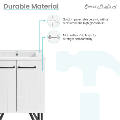 24-inch freestanding bathroom vanity in Mondrian White with single sink and soft-close doors.