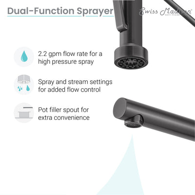 Nouvet Single Handle, Pull-Down Kitchen Faucet with Pot Filler in Gunmetal Gray