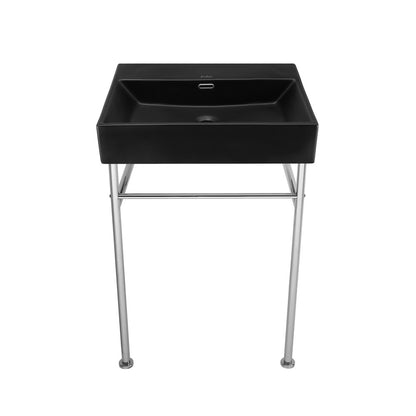 Claire 24" Rectangle Matte Black Zero Hole Console Sink with Polished Chrome Legs