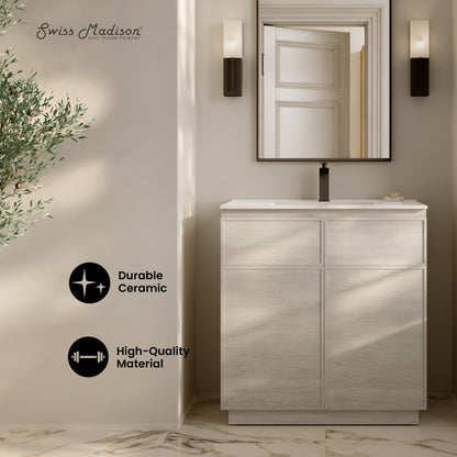 St. Tropez 36" Freestanding Bathroom Vanity in White Oak with Sink Top