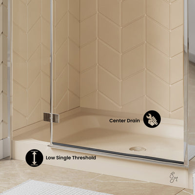 Voltaire 48" x 32" Single-Threshold, Center Drain, Shower Base in Biscuit