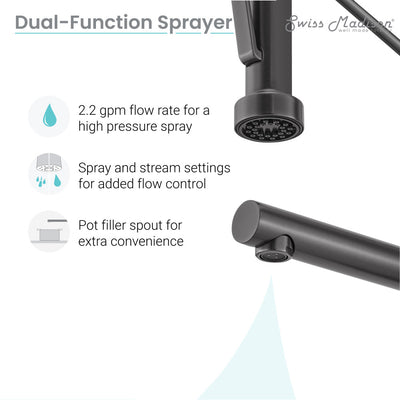 Nouvet Single Handle, Pull-Down Kitchen Faucet with Pot Filler in Gunmetal Grey