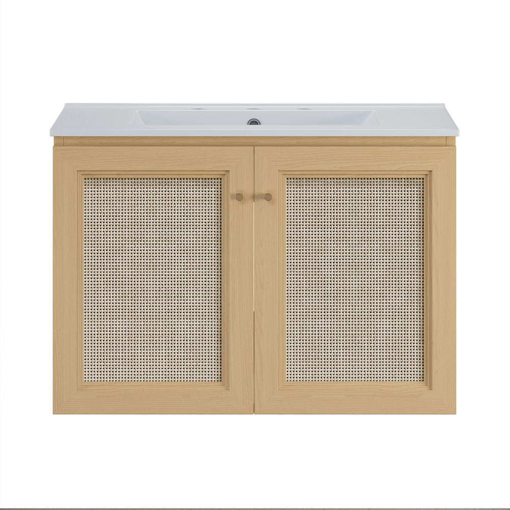 Classe 30" Wall-Mounted Bathroom Vanity in Natural Oak with Widespread Faucet Holes Vanity Top