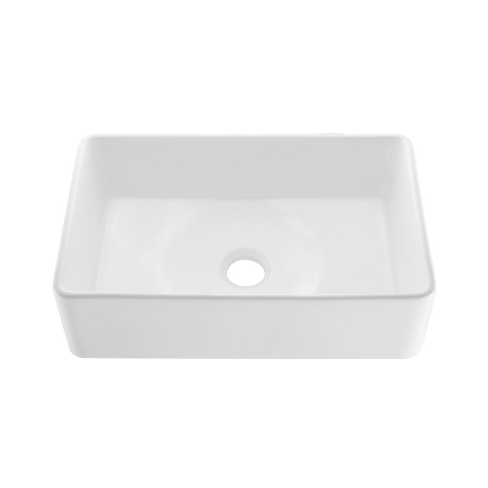 Elegance 30" x 20" Single Basin Fireclay Farmhouse Kitchen Sink in Glossy White with Stainless Steel Grid