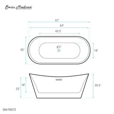 Ivy 67" Double Slipper Freestanding Bathtub