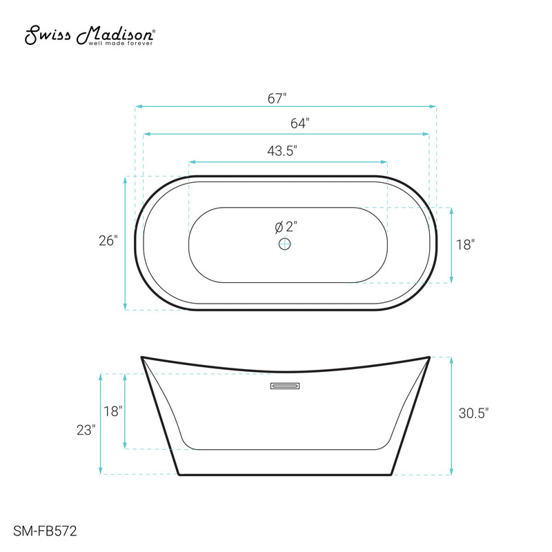 Ivy 67" Double Slipper Freestanding Bathtub