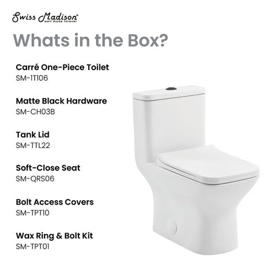 Carre One Piece Square Toilet Dual Flush, Black Hardware