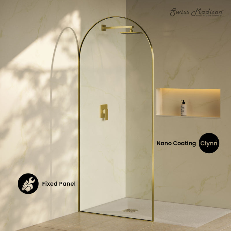 Porte 34 x 76 Framed Fixed 3/8 in. (10mm) Clear Tempered Glass Shower Door with Gold Brushed Frame