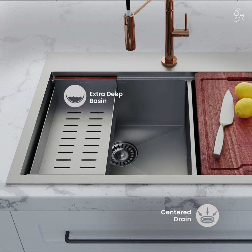 Ravi Dual Basin 33 x 22 Topmount Kitchen Workstation Sink