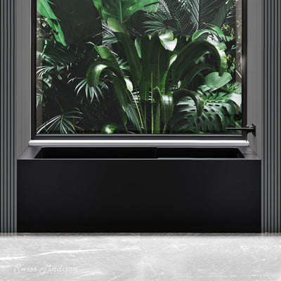 Voltaire 60 x 32 Skirted Right Drain Soaking Apron Bathtub in Matte Black with Integrated Overflow and Armrest, Drain Included