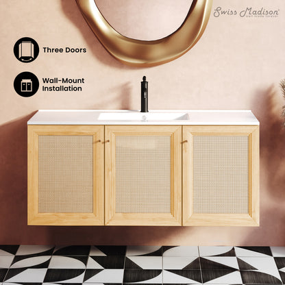 Classe 48" Wall-Mounted Bathroom Vanity in Natural Oak
