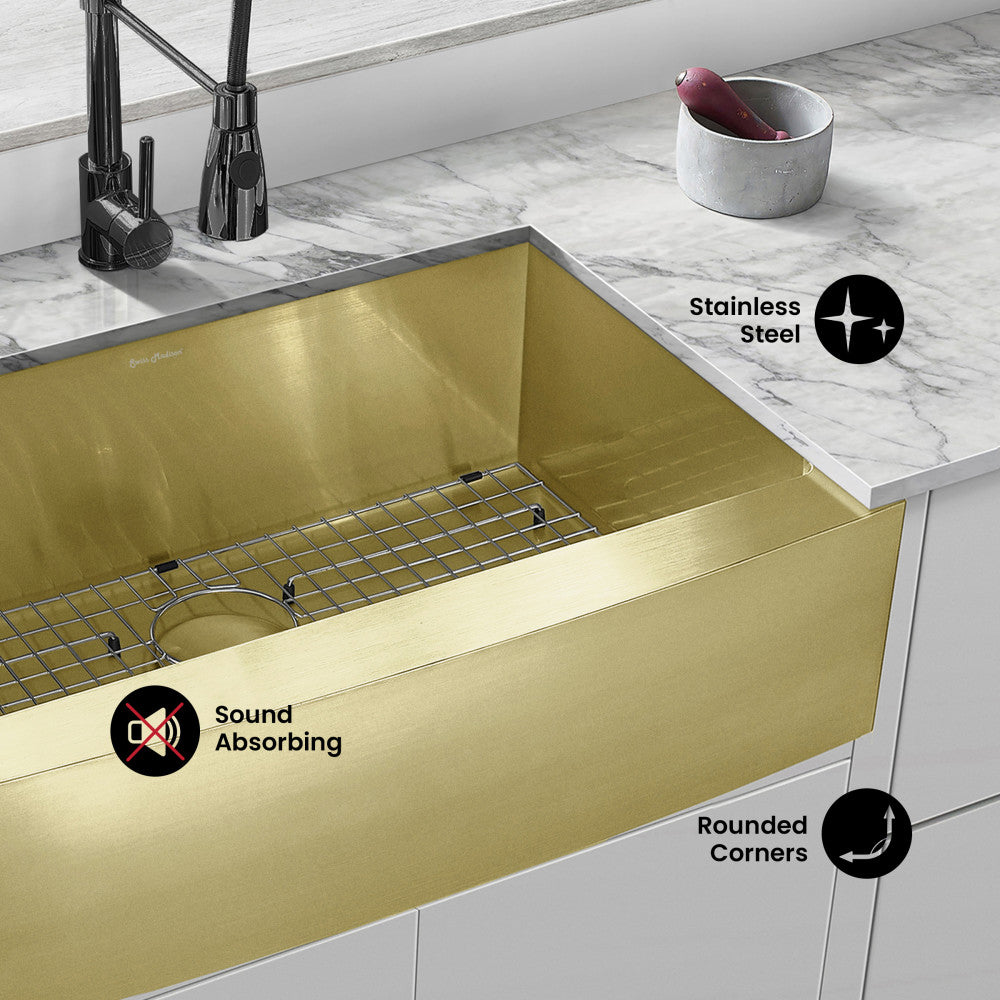 Rivage 30 x 21 Stainless Steel, Single Basin, Farmhouse Kitchen Sink with Apron in Gold