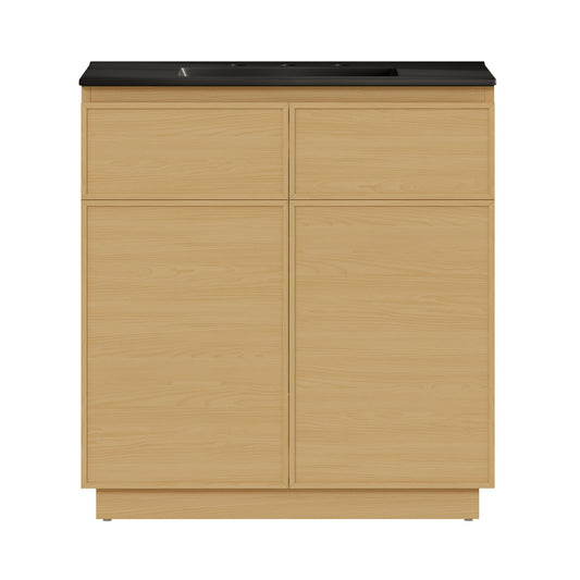 St. Tropez 36" Freestanding Bathroom Vanity in Natural Oak with Black 3-Hole Widespread Sink Top