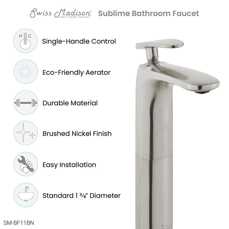 Sublime Single Hole, Single-Handle, High Arc Bathroom Faucet in Brushed Nickel