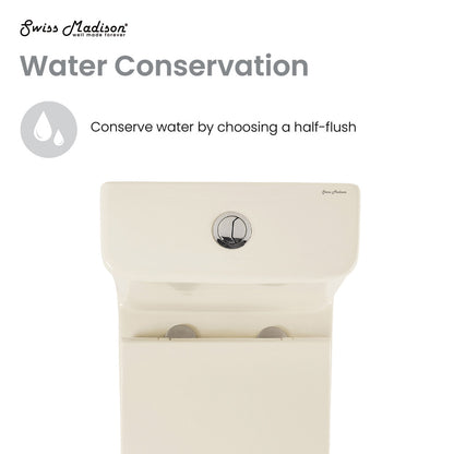 One-piece square toilet in bisque, dual flush with 1.1/1.6 gpf water saving.