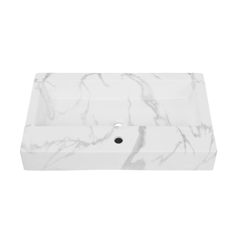 Voltaire Wide Rectangle Vessel Sink in White Marble